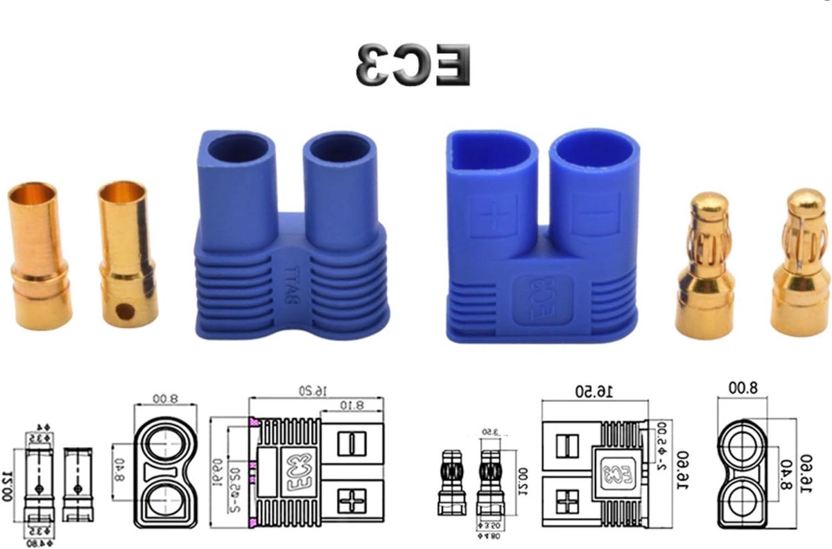 EC3 Connectoren - Accu Connectoren - Modelbouw - Hoge Stroom Capaciteit - 5 Paar - Zwart