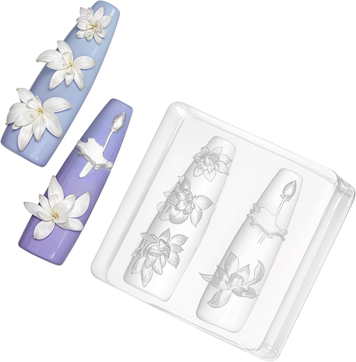 3D-siliconen vorm voor nail art, gelnagelsjablonen met lotus en bloemenmotief, siliconen gietvorm voor hars, nagelbedels voor gel nail art, nagelkunst accessoires, bloemen nagel siliconen vormen