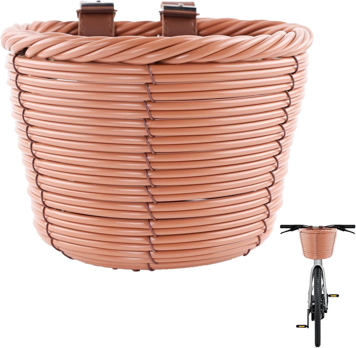 Mini-fietsmand voor kinderen, 16 x 13 x 12,5 cm, gevlochten fietsmand, bruin