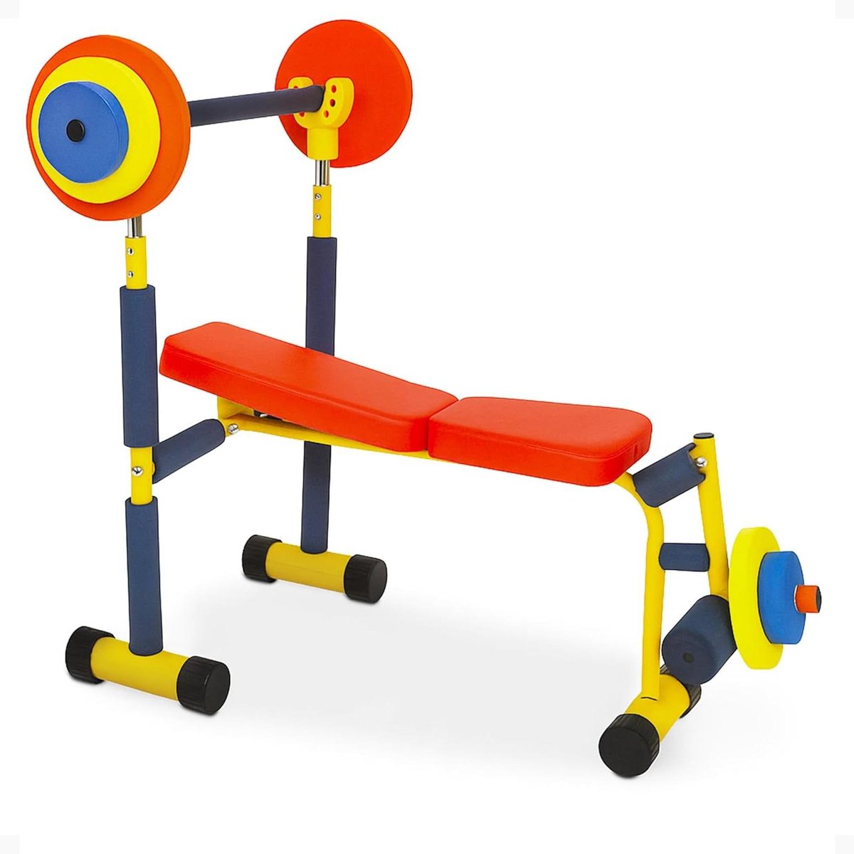 Kinder Halterbank Set - Fitness Bank Kinderen - Kindertraining Stimuleren - Inclusief Halters Schuimschijven - 40 cm Zithoogte - Meerkleurig