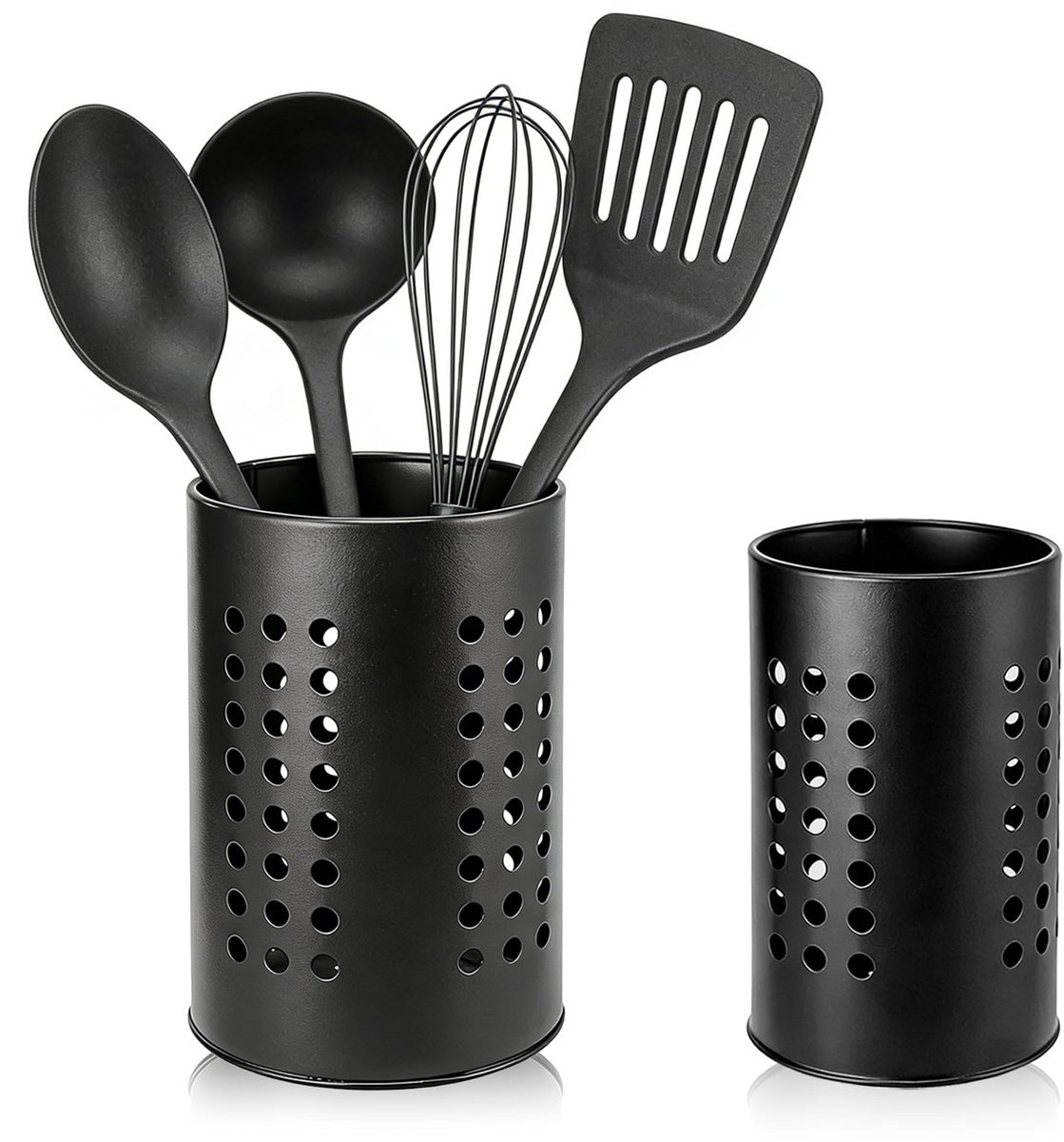 2pcs Keukengerei Houder van RVS Zwart, Bestekhouder voor Aanrecht, Keuken Organizer en Opbergcontainer, Utensilien Caddy voor Werkblad Organisatie