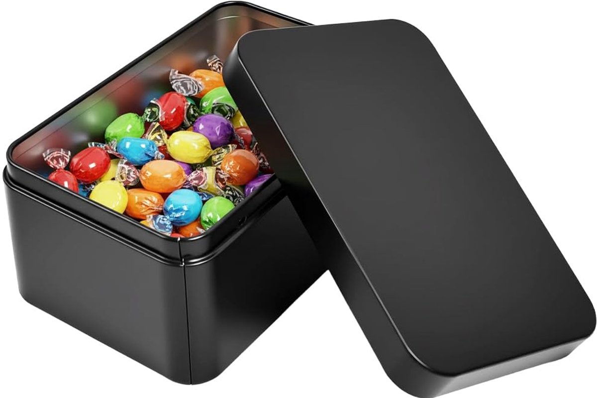 rechthoekige metalen blikken doos, metalen opbergdoos 13,2 x 8,5 x 6,3 cm, lege metalen container met deksel, kleine platte blikken doos, voor snoep, koekjes, specerijen, thee