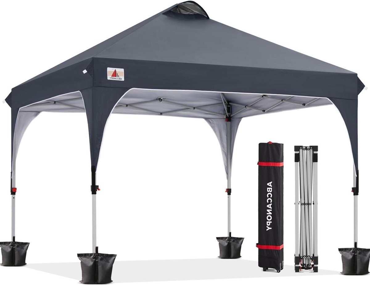Pop-up Tuinhuisje - Feesttent Paviljoen - Buitenfeesten Organiseren - Stevig Roestvrij Frame - 3 x 3 Meter - Donkergrijs
