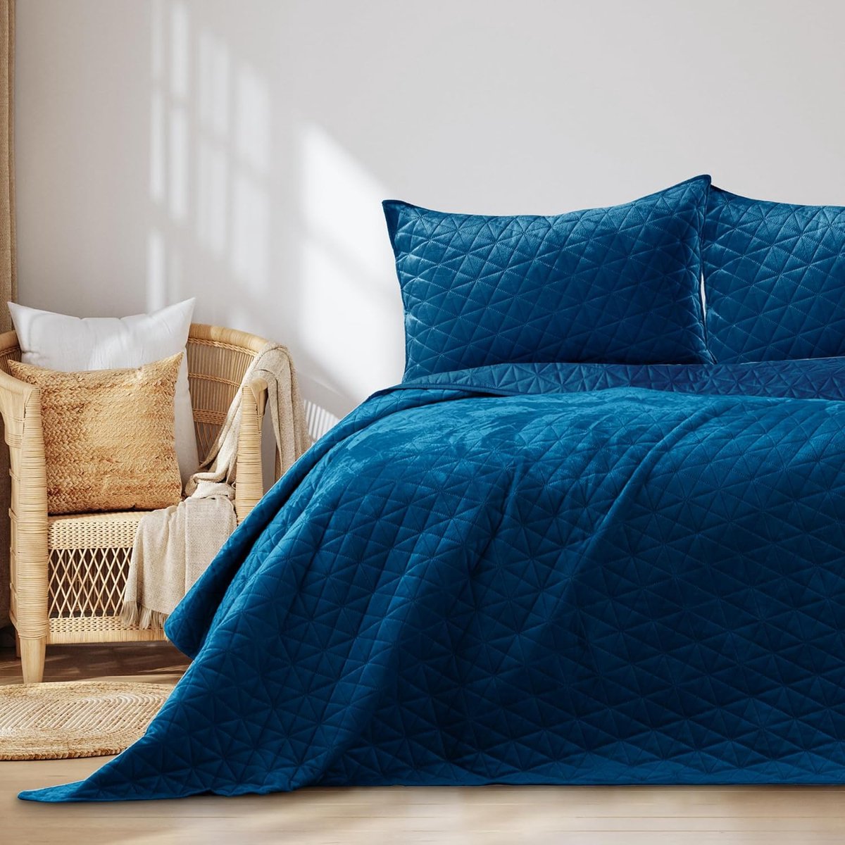 Velvet sprei, polyester, Laila blauw, 220x240 cm