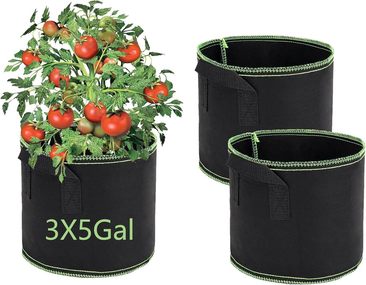 pot 19 liter, plantenzak met handvat, ademende stoffen potten voor tuin, balkon, terras, plantenpot voor groenten, bloemen, kruiden