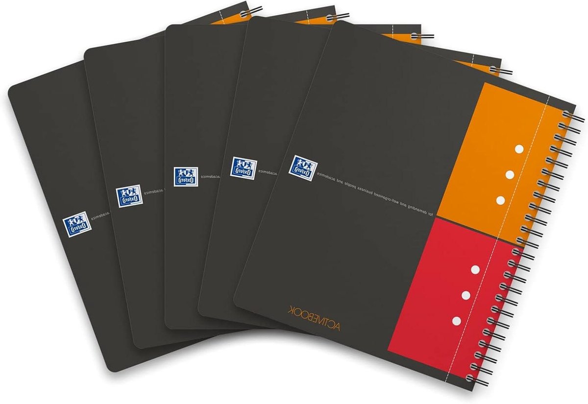 Set van 5 Geruite A5 Notitieblokken, Oranje, 160 Pagina's per Blok