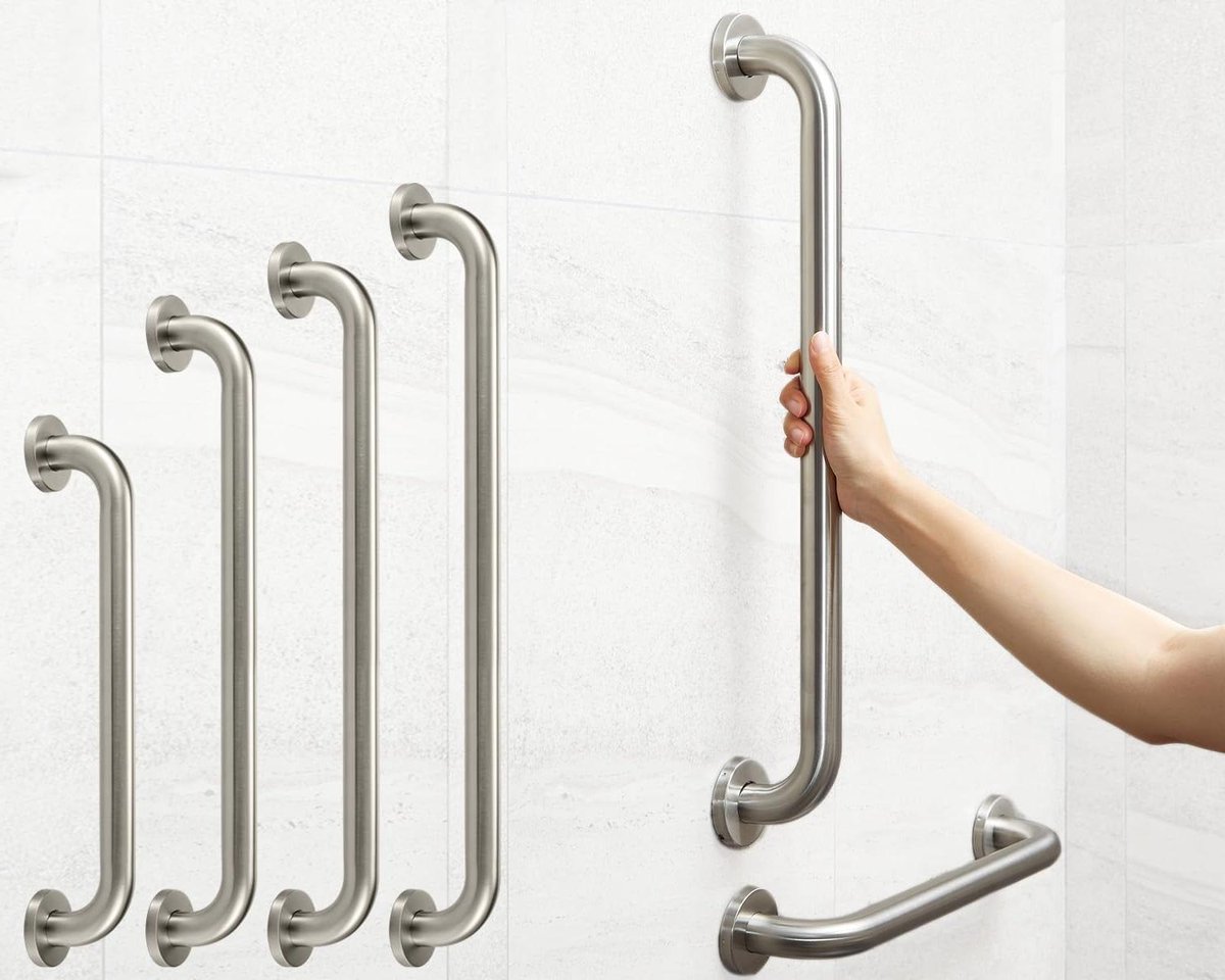 Badkamer Handgreep - Steunbeugel Douche - Veiligheid Vergroten - Gepoedercoat Staal - 1000 mm - Geborsteld Staal