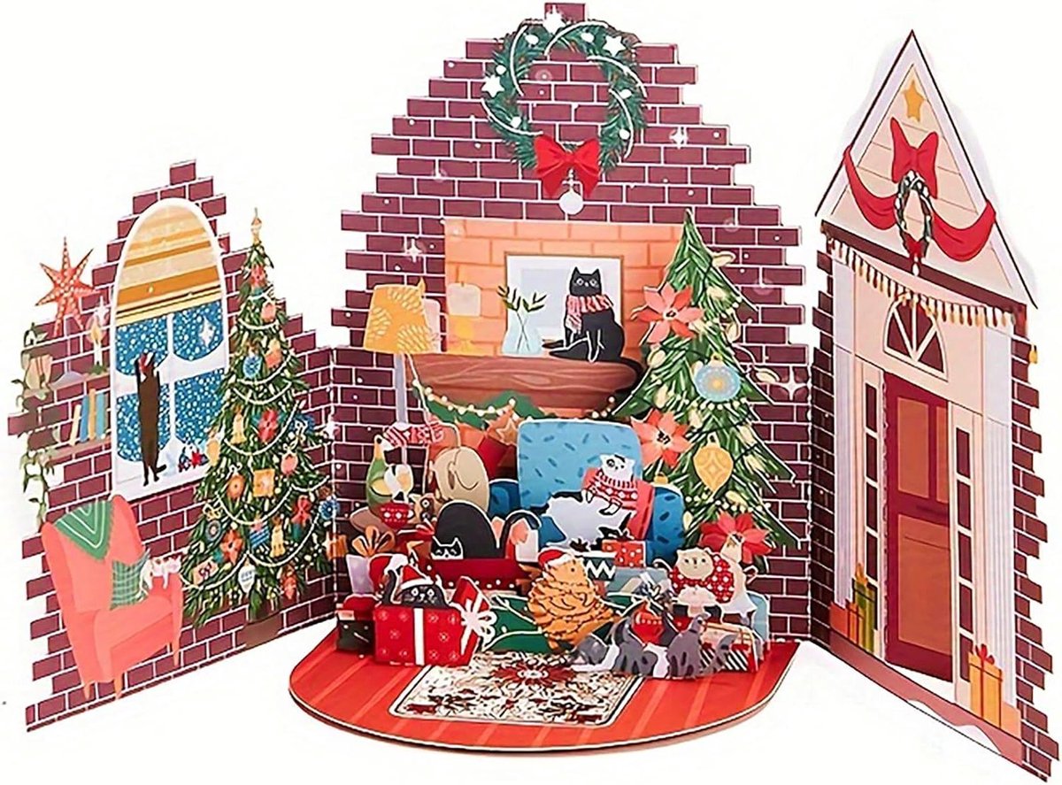 Kerstkaarten - 3D Wenskaarten - Feestelijke Groeten - Innovatief Ontwerp - 13x17 cm - Kattenfeestje