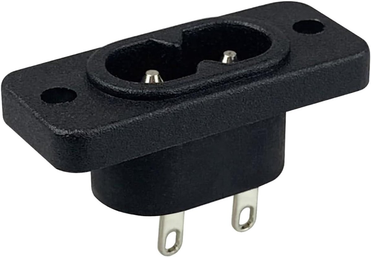 Koudapparaatconnector C8 - Stroomconnector Inbouw - Apparaten Aansluiten - Framebevestiging 2 Gaten - 20.5x12.5mm - Zwart