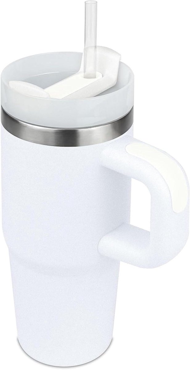 Kindertumbler met rietje - Drinkbeker RVS - Onderweg drinken - Dubbelwandig geïsoleerd - 14 oz - Wit