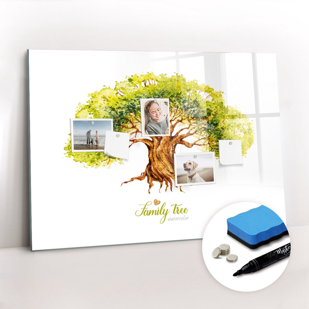 Tulup Whitebord - Generatiestamboom - 100 x 70 cm - Wit Magnetic Board - Gratis 5 Sterke Magneten + Whiteboard Marker & Wisser - Design Memobord - Magneetbord Muur - Ideeënbord Thuiswerkplek