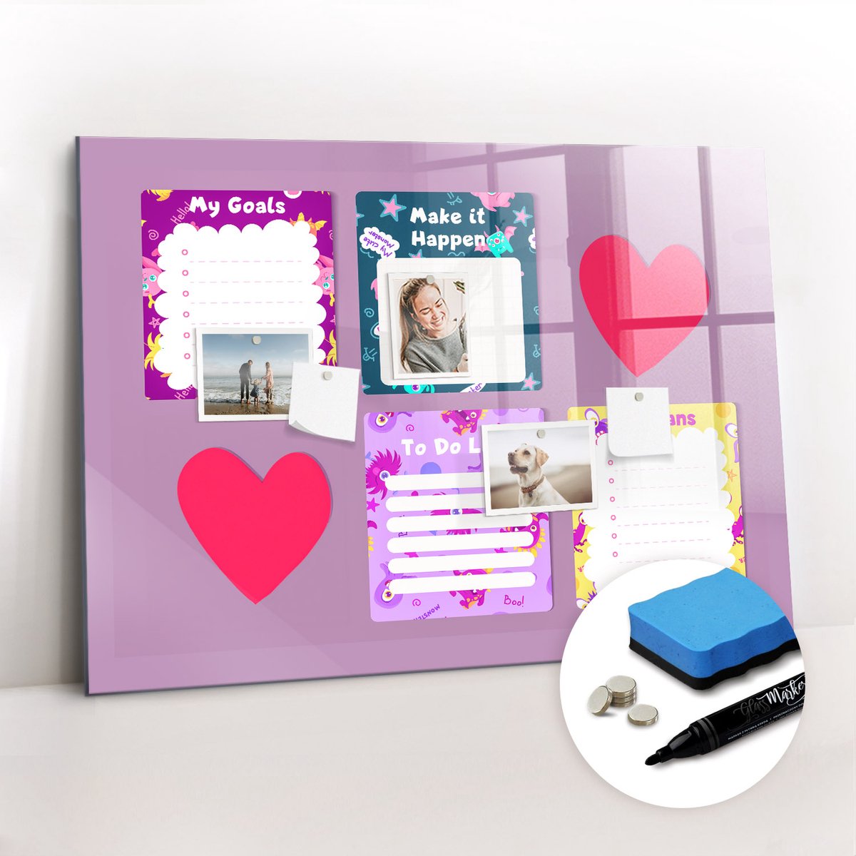 Tulup Whitebord - Monsternotities - 100 x 70 cm - Veelkleurig Magnetisch Memobord - Gratis 5 Sterke Magneten + Whiteboard Marker & Wisser - Scandinavisch Design Bord - Memobord Magnetisch - Notitiebord Werkplek