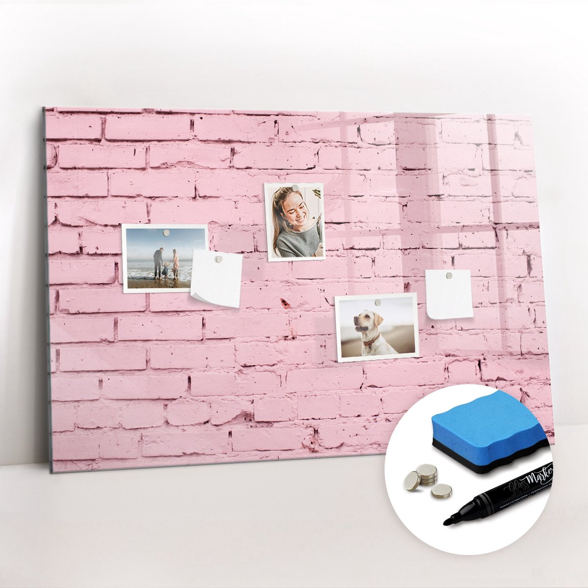 Tulup Whitebord - Bakstenen muur - 90 x 60 cm - Roze Magnet Board - Gratis 5 Sterke Magneten + Whiteboard Marker & Wisser - Industrieel Wandbord - Magneetbord Muur - Inspiratiebord Kantoor