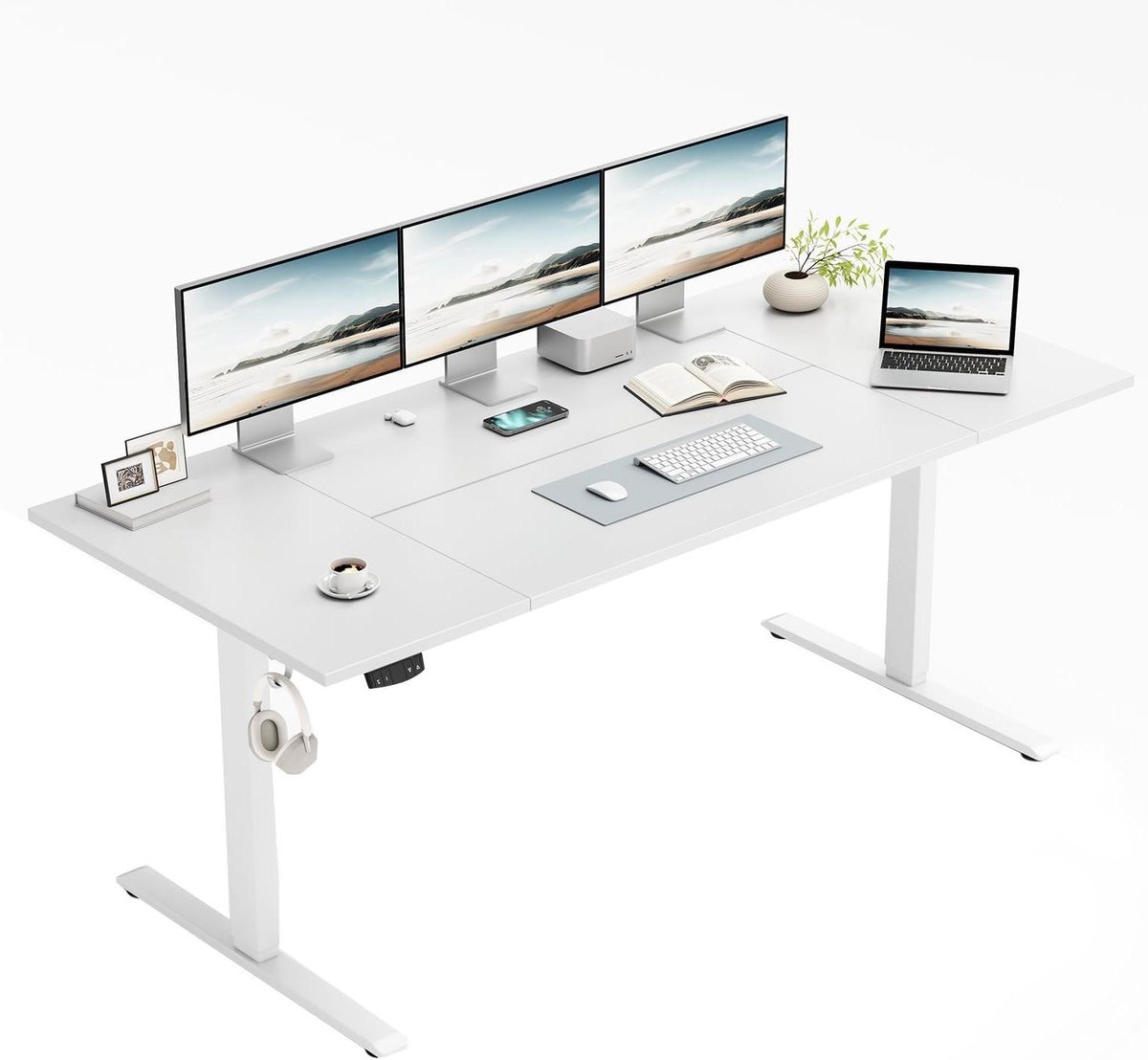 Elektrisch Bureau - Zit-Sta Tafel - Ergonomisch Werken - Traploze Hoogteverstelling - 140 x 80 cm - Wit