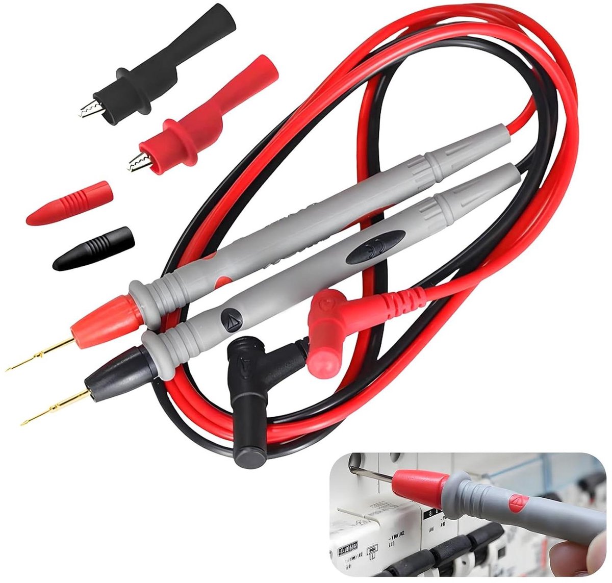 Multimeter Testkabels - Meetkabels Alligatortang - Elektrische Metingen - Dubbele Isolatie - 1000V 10A - Zwart