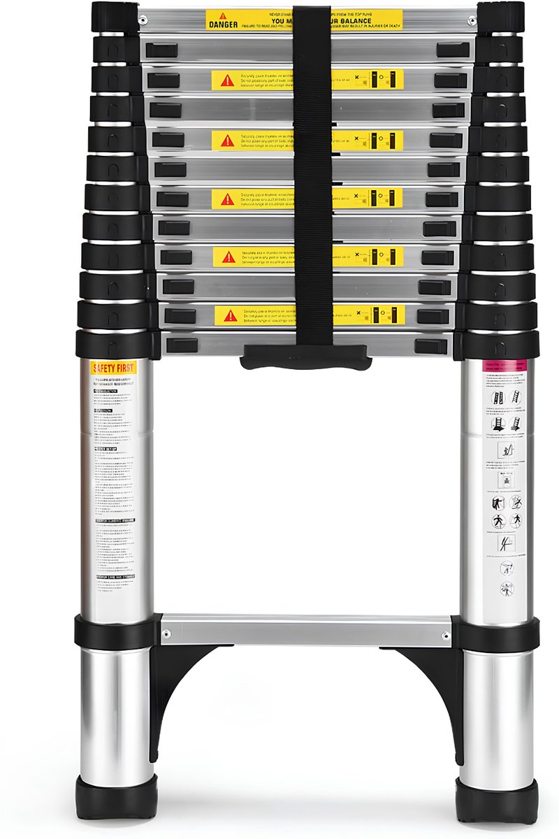 JCP® Ladder - Laadcapaciteit 150 kg - Telescoopladder - Vouwladder - Zwart - 48cm x 9cm x 84cm