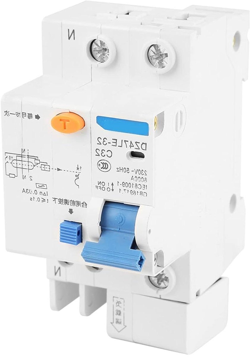 Aardlekschakelaar - FI-schakelaar Stroomonderbreker - Elektrische Beveiliging - Automatische Uitschakeling - 30 mA - Grijs