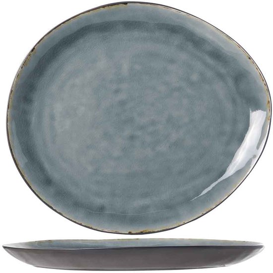 Onderbord Laguna Blue Grey, 33 x 29 cm, met een gebroken witte rand en grijsblauwe glazuur.