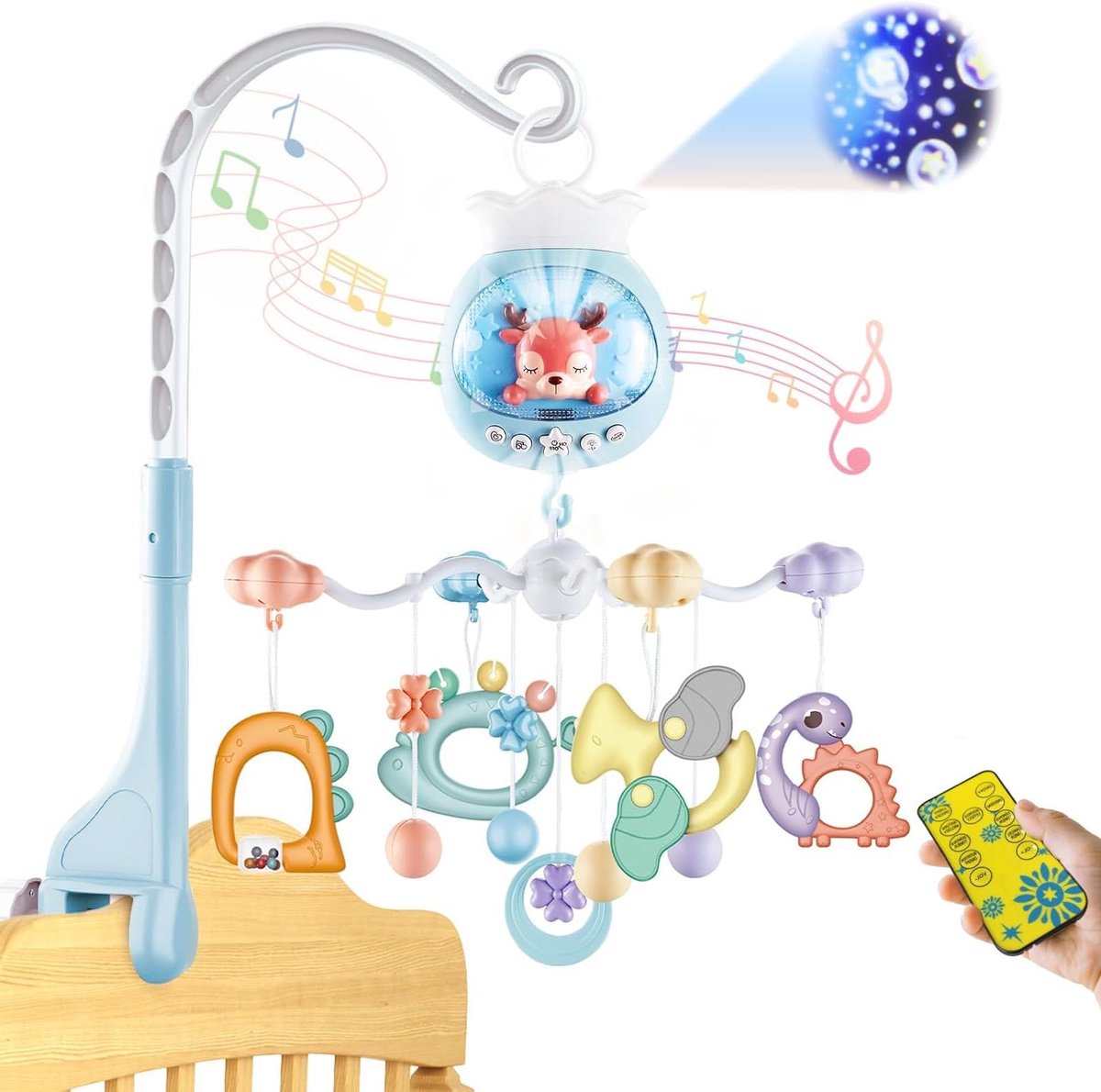 Baby Mobiel - Wieg Mobiel - Baby Entertainment - Met Muziek Projectie - 50 x 33 x 51 cm - Blauw