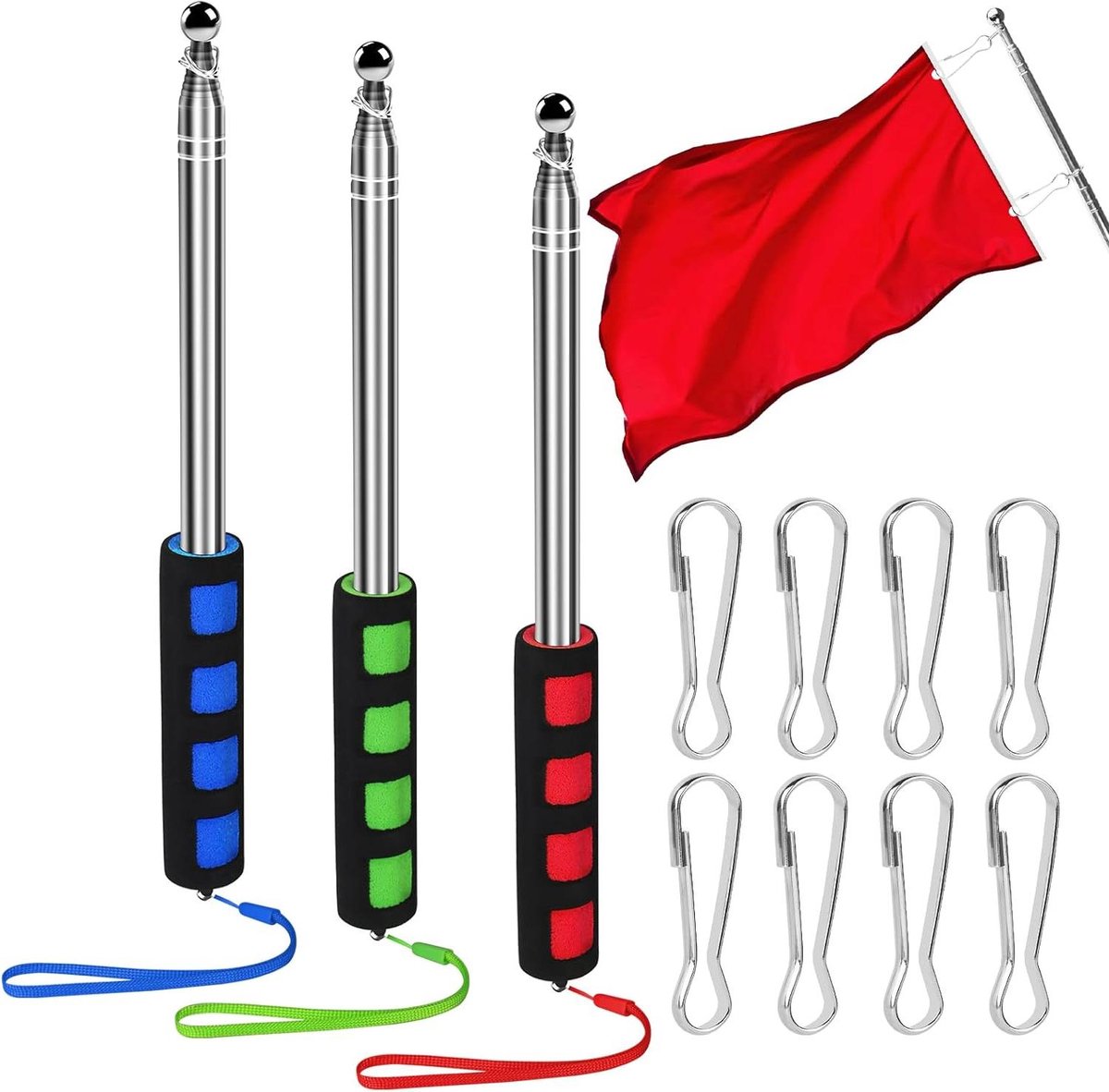 Telescopische Standaard - Vlaggenstok Set - Buitenactiviteiten Presentaties - Uitschuifbaar Tot 2 Meter - 3 Stuks - Rood Blauw Groen