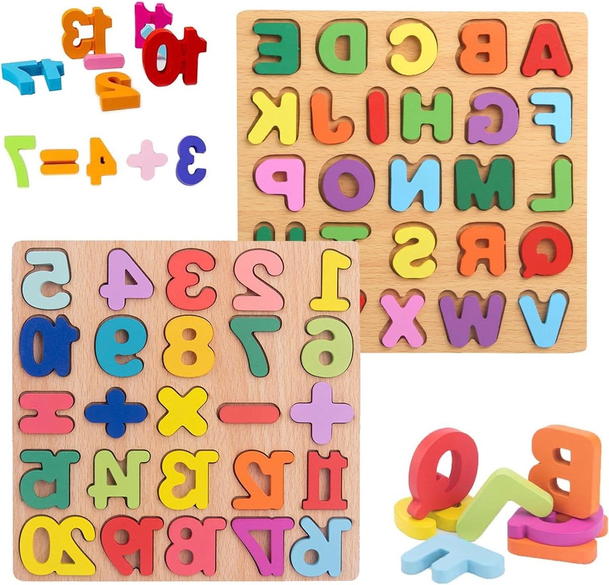 Houten Puzzels - Kinder Puzzels - Vroeg Leren - Montessori Principes - 20 x 20 cm - Multicolor