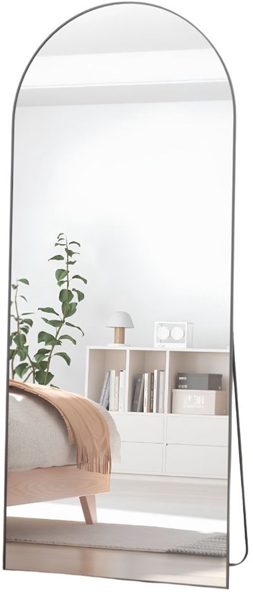 SP® Passpiegel - Gebogen vloerspiegel - Wandspiegel met aluminium frame - Wit - 165cm x 60cm x 1cm