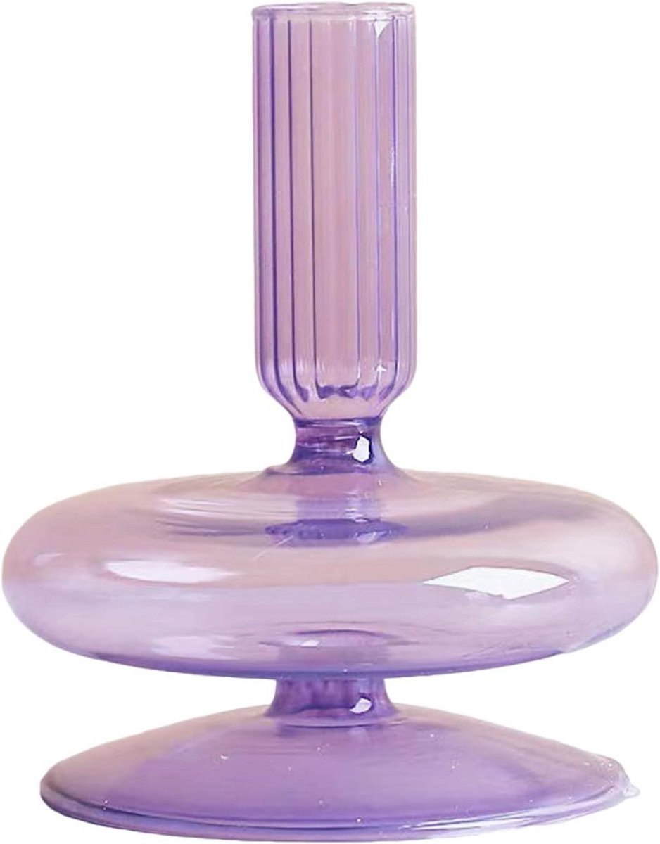 Glazen Kandelaar - Kaarsenhouder Vaas - Sfeer Creëren - Uniek Flesontwerp - 3 Inch Diameter - Paars