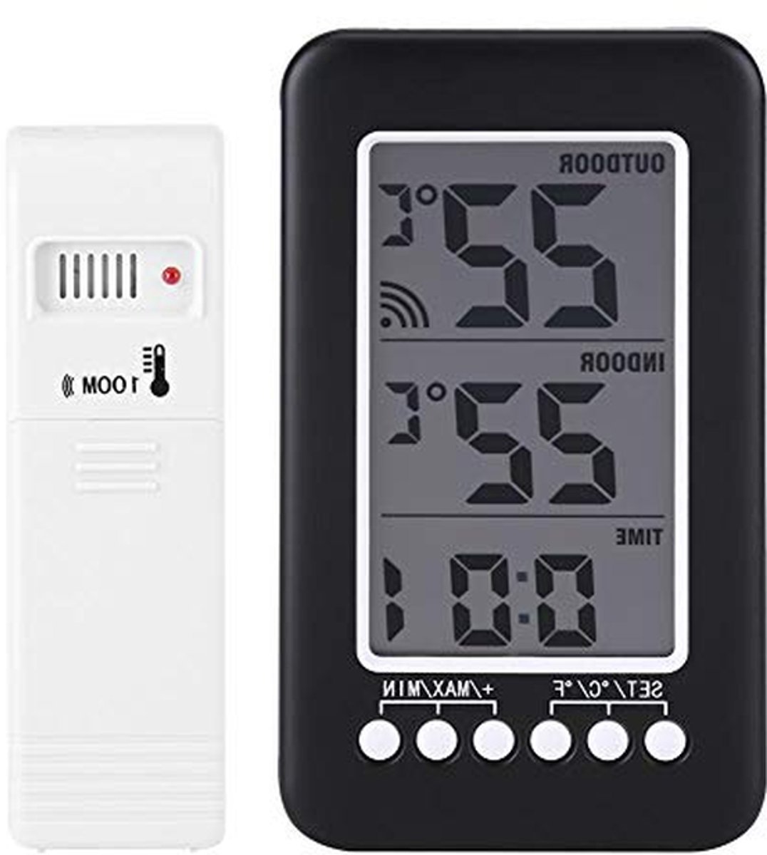 Weerstation Thermometer - Klok Hygrometer - Binnen Buiten Meten - Draadloze Sensor - 16 x 15 x 4 cm - Wit
