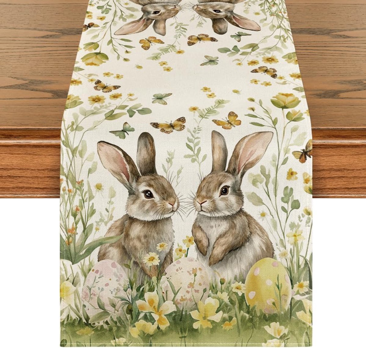 Mode Tafelloper met konijntjes, bloemen, paaseieren, lente, keuken, tafeldecoratie, binnen, vakantie, feest, decoratie, 40 x 240 cm