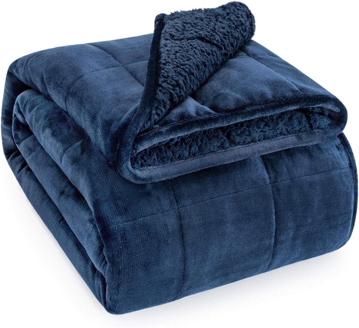 Gewogen deken 7 kg, 120 x 180 cm, sherpa, dubbelzijdig, zacht, gezellig, warme sherpa, zware deken voor bank, bed, bank, pluizige pluche fleece beddeken, marineblauw