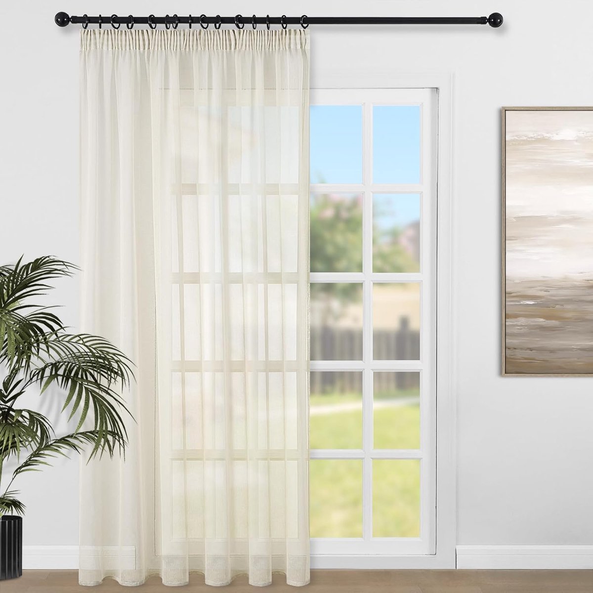 Gordijnen met plooiband, 300 x 240 cm (b x h), 1 stuk, transparante gordijnen, voor woonkamer, slaapkamer, raamgordijn