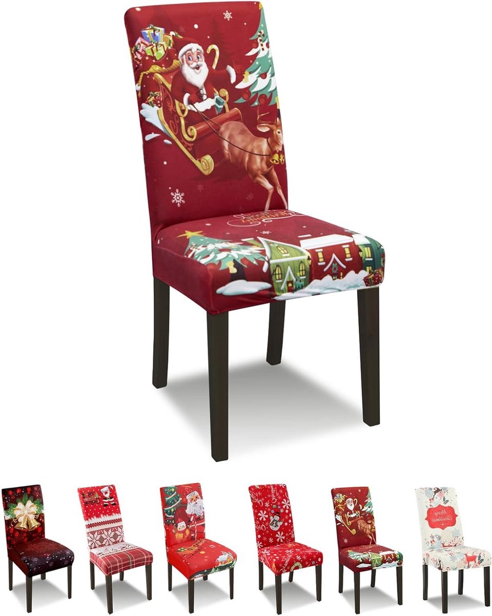 Stoelhoezen Kerst - Eetkamerstoelhoezen - Feestelijke Decoratie - Set van 4 - Universele Pasvorm - Bordeaux Rood