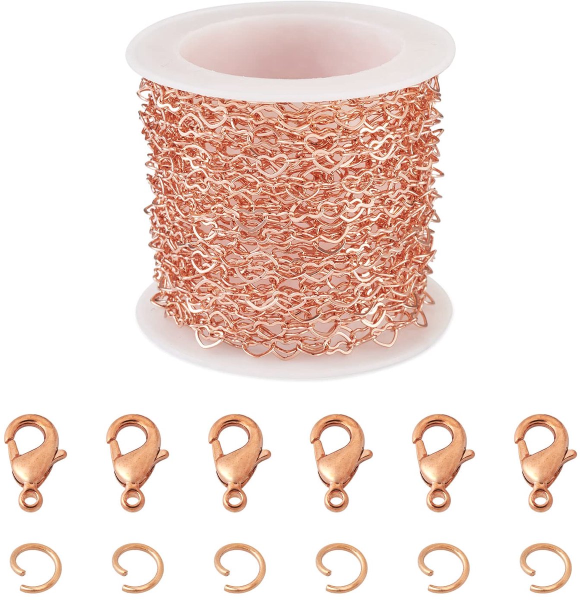 Schakelketting, roségoud verguld, gesoldeerd hart kabelketting met springring, kreeft sluitingen voor mannen en vrouwen, kettingen, sieraden maken