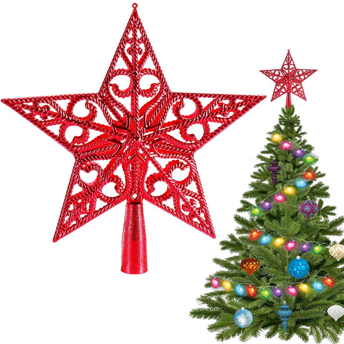 Kerstboompiek, zilver, kerstboompiek, kerstboompiek ster, voor Kerstmis, feest, thuis, rood