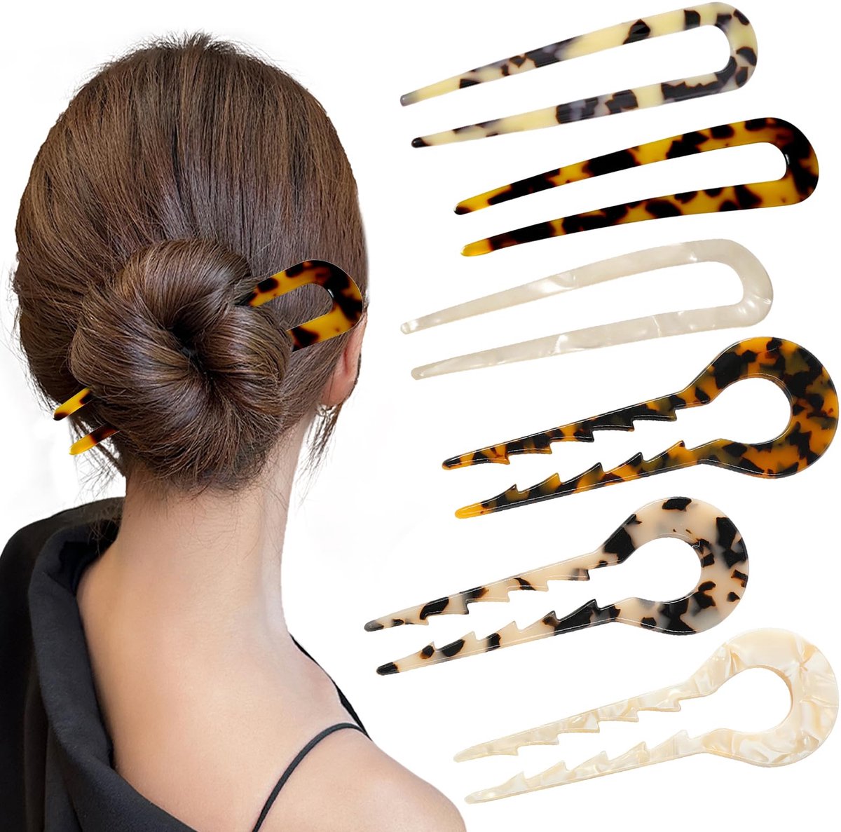 6 French Hair Pin French Twist Hair Pin Franse haarspeld French Pin Haarspeld Haarspeld Eenvoudig opgestoken kapsel haarspeld U-vormige haarspeld met kogelkop op het achterhoofd