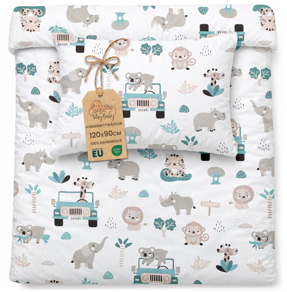 Dekbedovertrek voor ledikant baby 90x120 cm - Katoen dekbedhoes voor kind bed Set Dekbedzak 90 x 120 cm En Kussensloop 60 x 40 cm Oeko-Tex