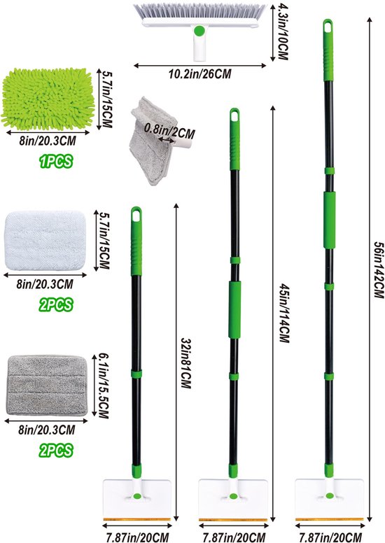 4-in-1 plintenreinigingsgereedschap met dweil, 5 herbruikbare pads, 1 harde borstel en tapijthark, tapijt, ramen, muren, vloeren, badkamers en keuken, bezem, plafond — afbeelding 3