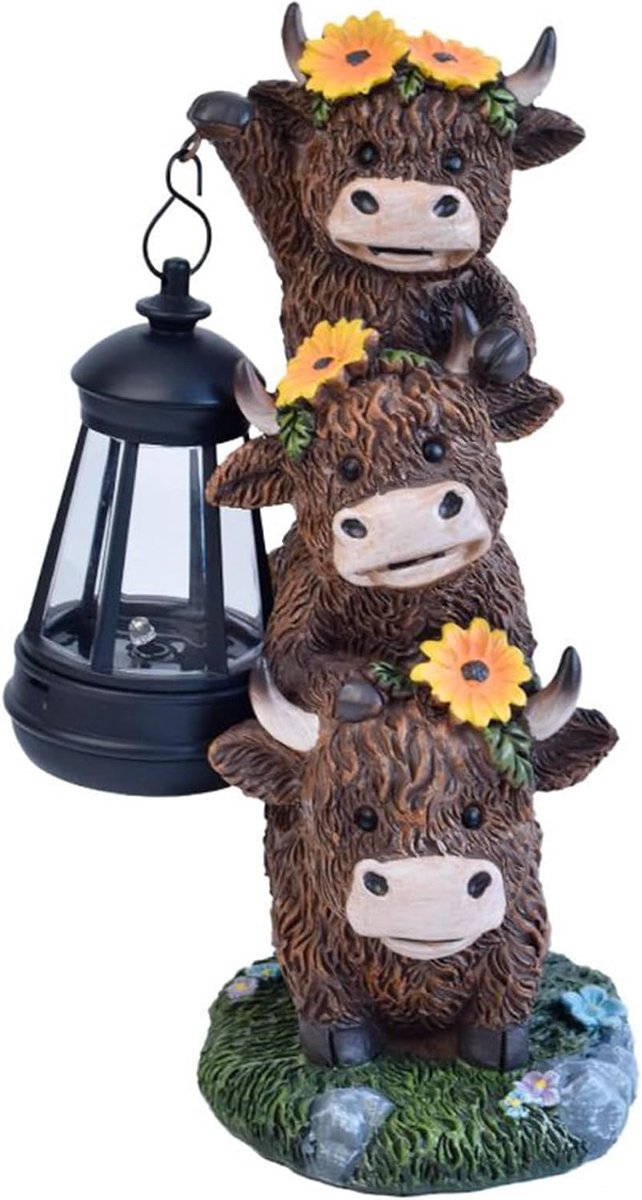 Tuinfiguren op zonne-energie, met lantaarns op zonne-energie, tuinbeelden, tuindecoratie, tuin, balkon, decoratie, binnenplaats, gazon (H)