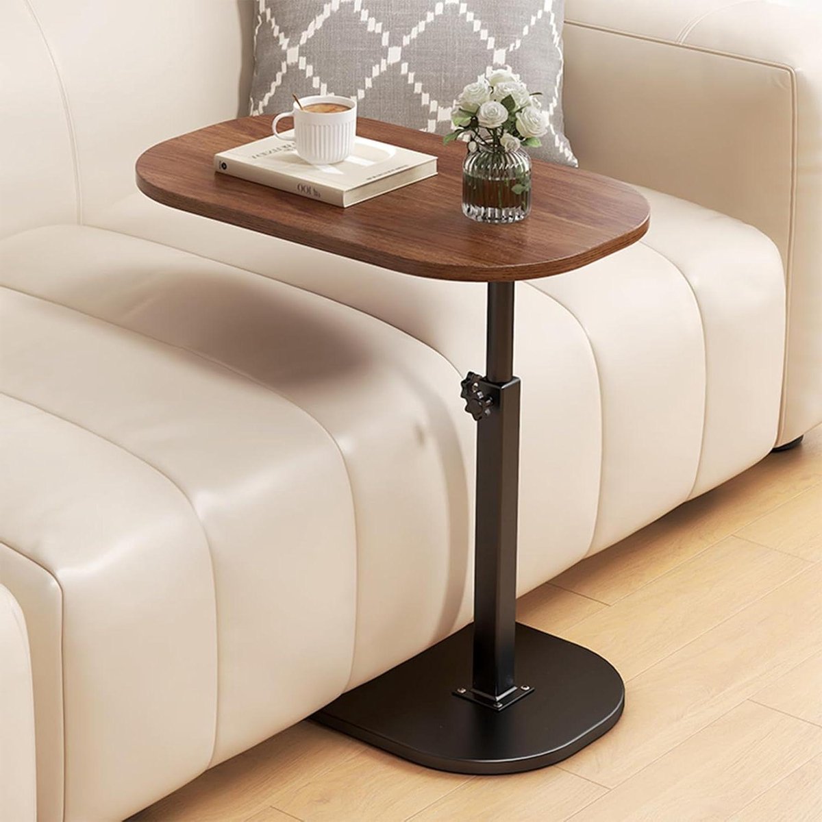 Salontafel C-vorm - Bijzettafel flexibel - Woonkamer gebruik - 360 graden draaibaar - 45-80 cm hoogte - Bruin