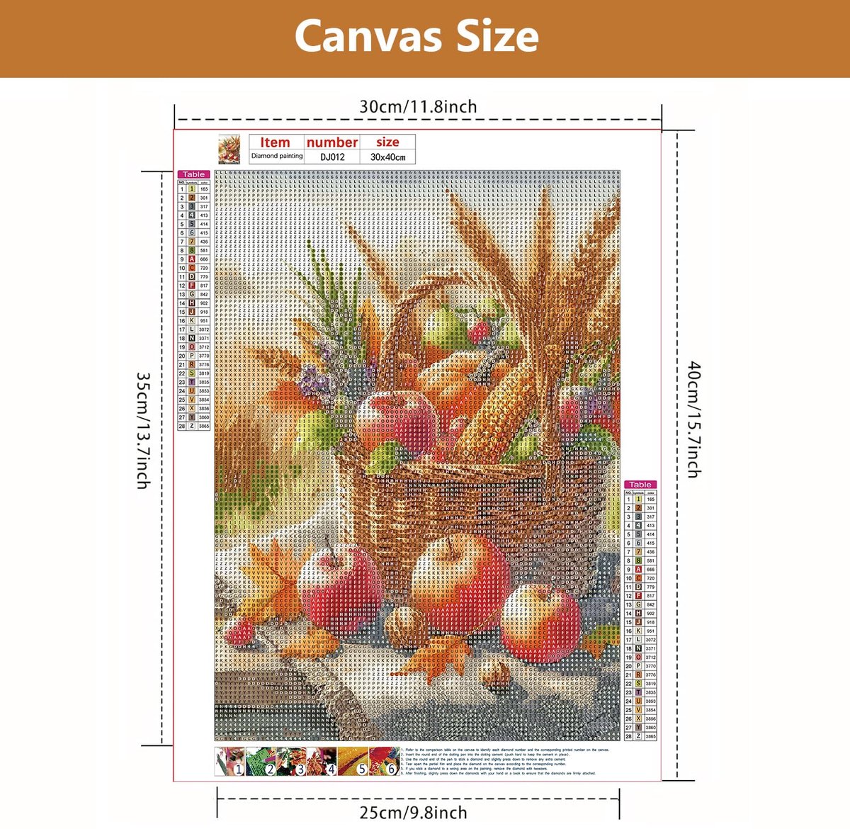 Diamond Painting afbeeldingen voor volwassenen, diamond painting fruitmand, doe-het-zelf 5D diamond painting kit, stilleven, ronde stenen, diamond painting voor thuis, decoratie, 30 x 40 cm