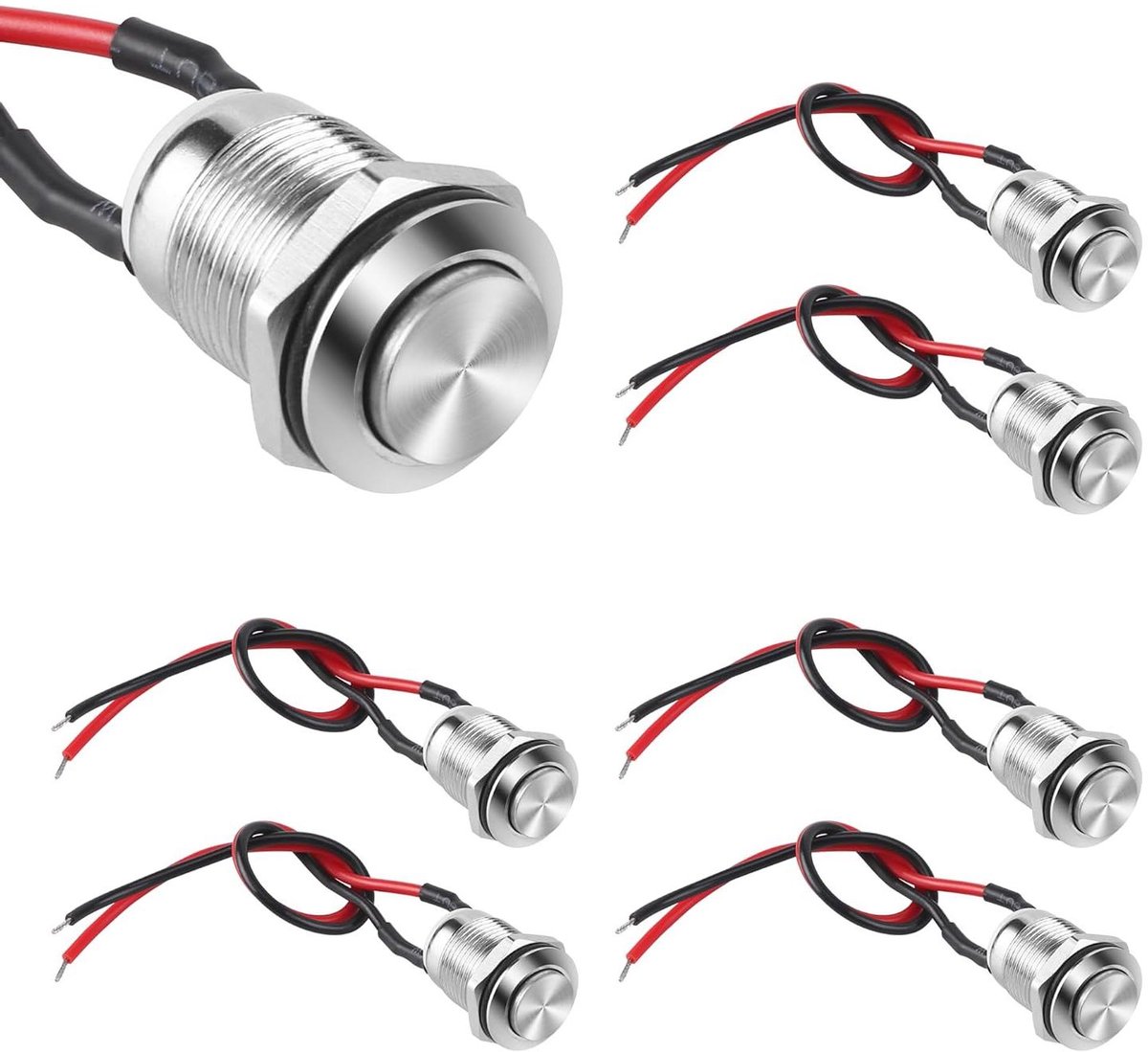 Drukknopschakelaars Metaal - Waterdichte Knoppen - Apparaten Schakelen - Momentane Werking - 12 mm - Zilver