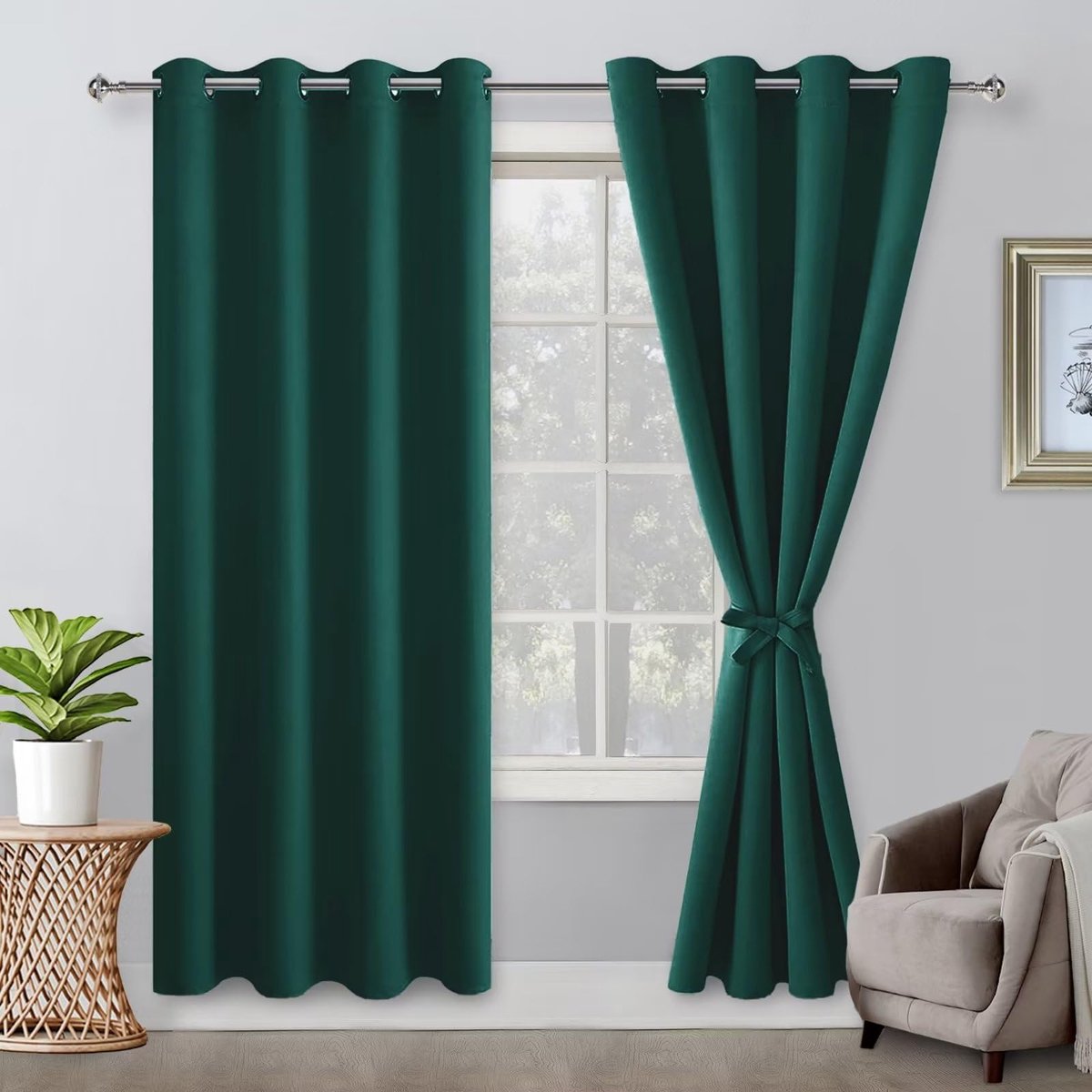 Gordijnen gordijnen met ogen, kerst bosgroen lichtdichte gordijnen, 2 stuks, 140 x 175 cm (breedte x hoogte), korte gordijnen, zachte schuifgordijnen voor slaapkamer, woonkamer