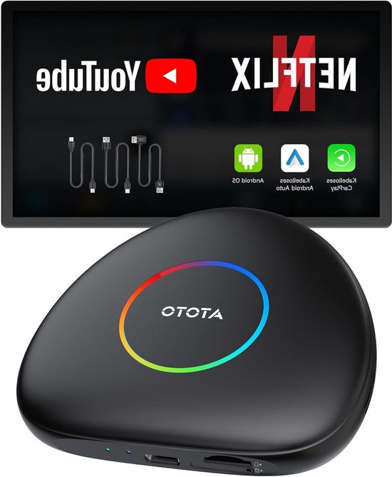CarPlay AI Box - Android Auto Adapter - Draadloos Auto Entertainment - Met ChatGPT Integratie - 4GB+64GB - Zwart
