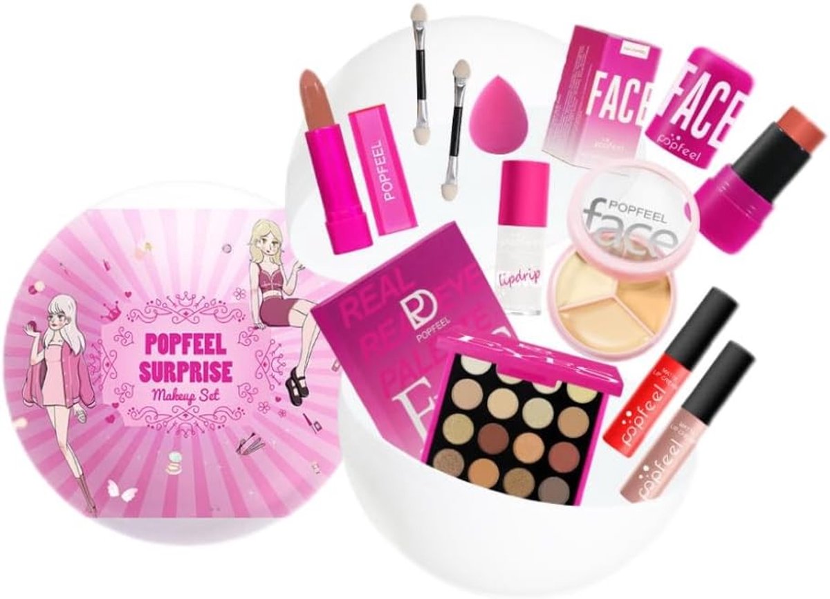 Compacte 10-delige Make-up Set voor Vrouwen en Meisjes - Inclusief 16 Kleuren Oogschaduw, Lippenstift, Lipolie, Matte Lipcrème, Blush Stick, Concealer, Borstel en Spons - Ideaal voor Reizen en Dagelijkse Make-up