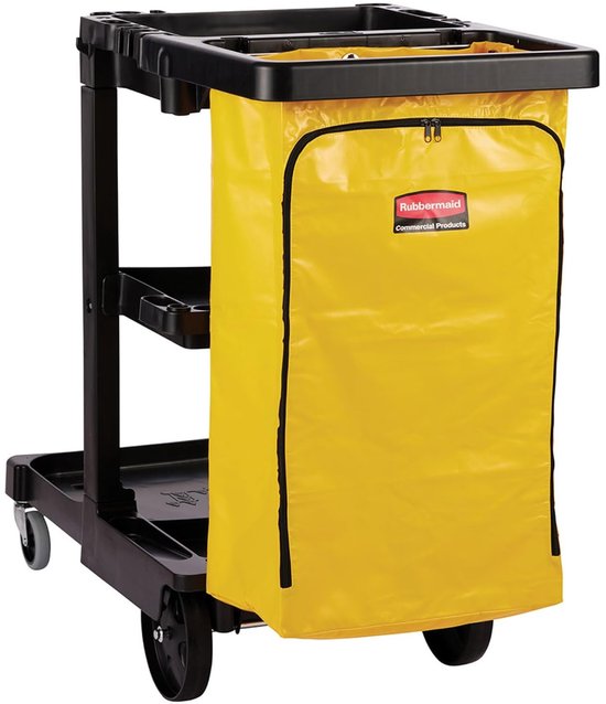 Schoonmaakkar - Reinigingswagen Werkwagen - Efficiënt Schoonmaken - Met Ritssluiting Afvalzak - 111 cm Hoog - Zwart — afbeelding 3