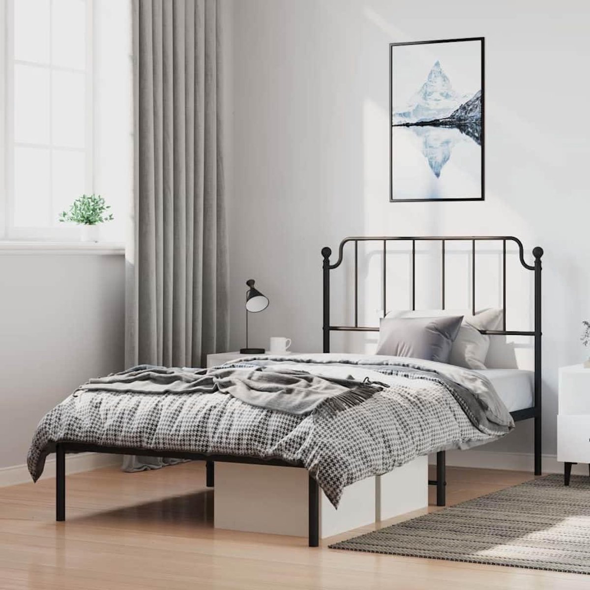 Metalen Bedframe - Ledikant Hoofdbord - Slaapkamer Inrichten - Robuuste Constructie - 100x200 cm - Zwart
