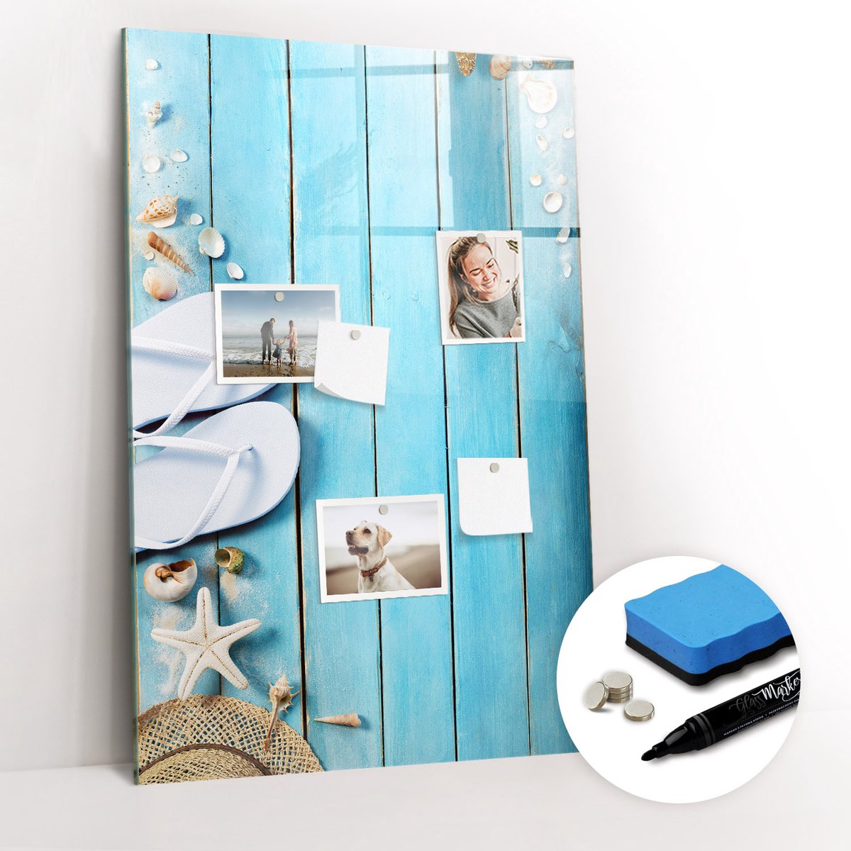 Tulup Whitebord - Blauwe strandplanken - 60 x 90 cm - Blauw Magnetisch Bord - Gratis 5 Sterke Magneten + Whiteboard Marker & Wisser - Wanddecoratie Kantoor - Magneetbord Keuken - Productiviteit Tools