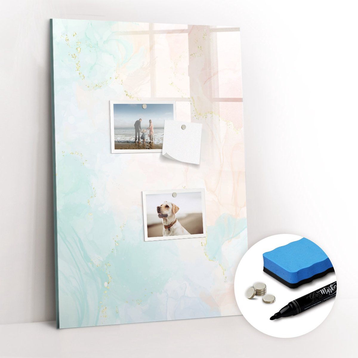 Tulup Whitebord - Pastel abstractie - 40 x 60 cm - Veelkleurig Magnetic Board - Gratis 5 Sterke Magneten + Whiteboard Marker & Wisser - Scandinavisch Design Bord - Magnetisch Wandbord - Organiseer Je Bureau