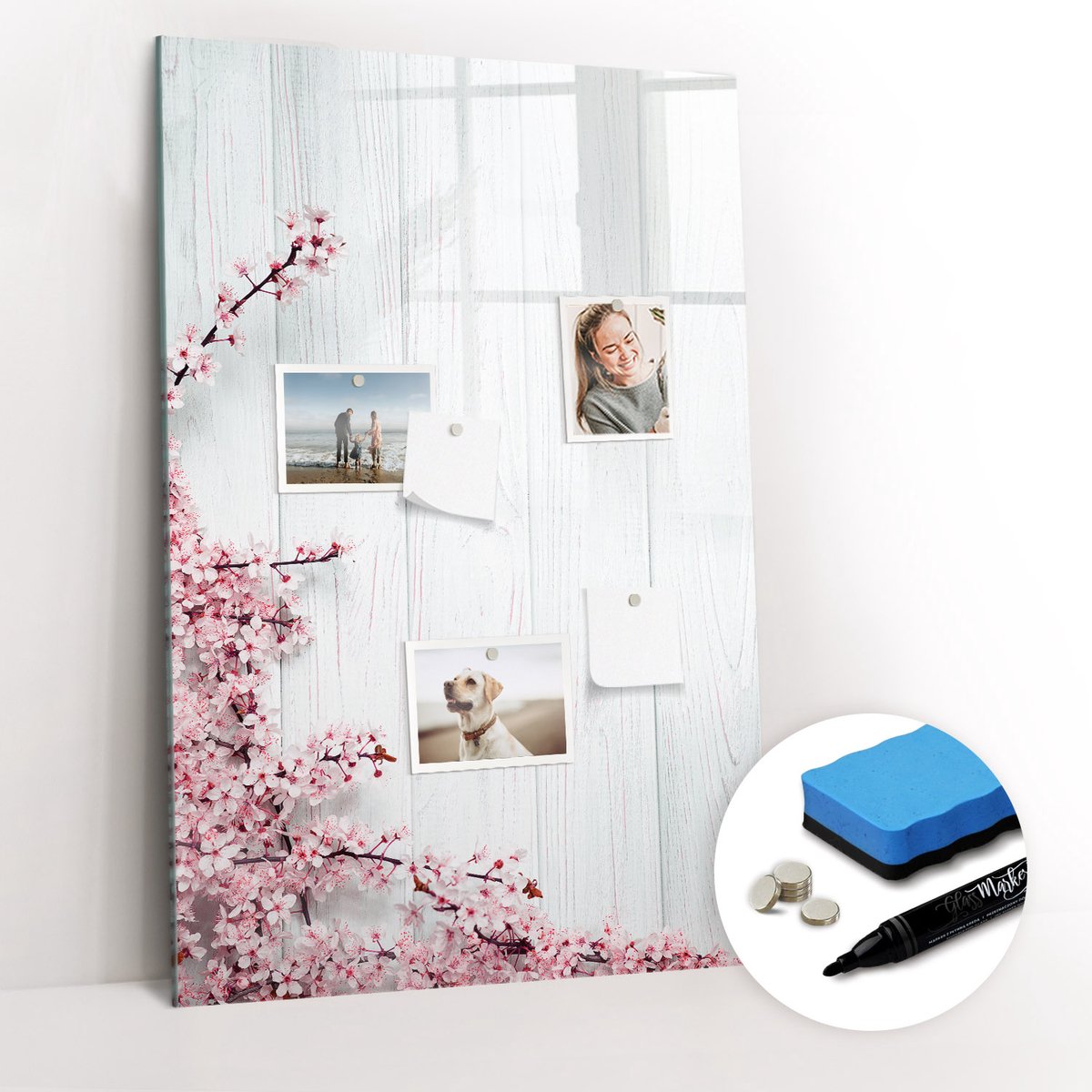 Tulup Whitebord - Bloemen op hout - 60 x 90 cm - Wit Memobord Magnetisch - Gratis 5 Sterke Magneten + Whiteboard Marker & Wisser - Minimalistisch Prikbord - Foto Magneetbord - Organiseer Je Bureau