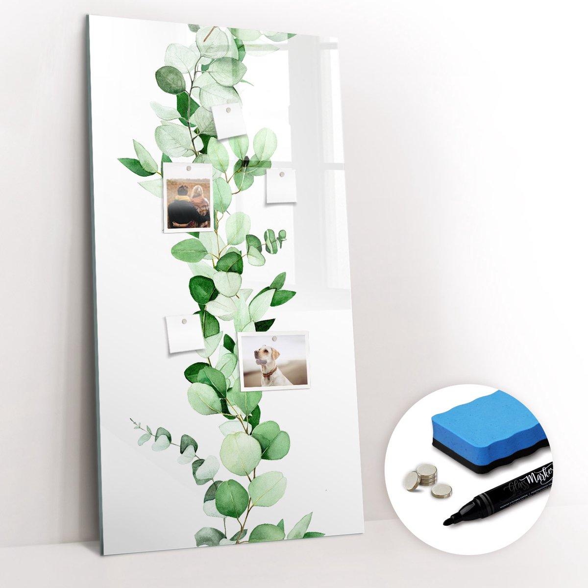 Tulup Whitebord - schets van bladeren uit plantenscheuten - 60 x 120 cm - Groente Foto Magneetbord - Gratis 5 Sterke Magneten + Whiteboard Marker & Wisser - Stylish Memo Board - Memobord Glas - Planning Muur